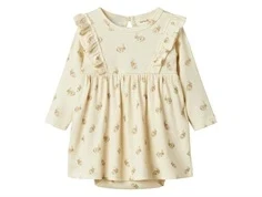 Råhvid bodykjole med print af kaniner og flæser på skuldrerne fra Lil Atelier 13244370 turtledove